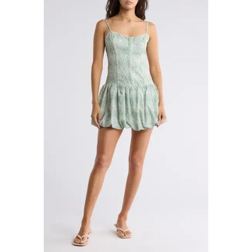 Lush Corset Bubble Hem Mini Dress Green Animal Print Large